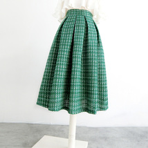 Emerald Green Winter Midi Skirt Women Custom Plus Size A-line Wool Pleated Skirt image 2