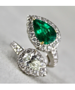 IMPORTANT 2.80 CTS NATURAL EMERALD PEAR 1.04 CTS SOLITAIRE DIAMOND 18K G... - €18.067,08 EUR