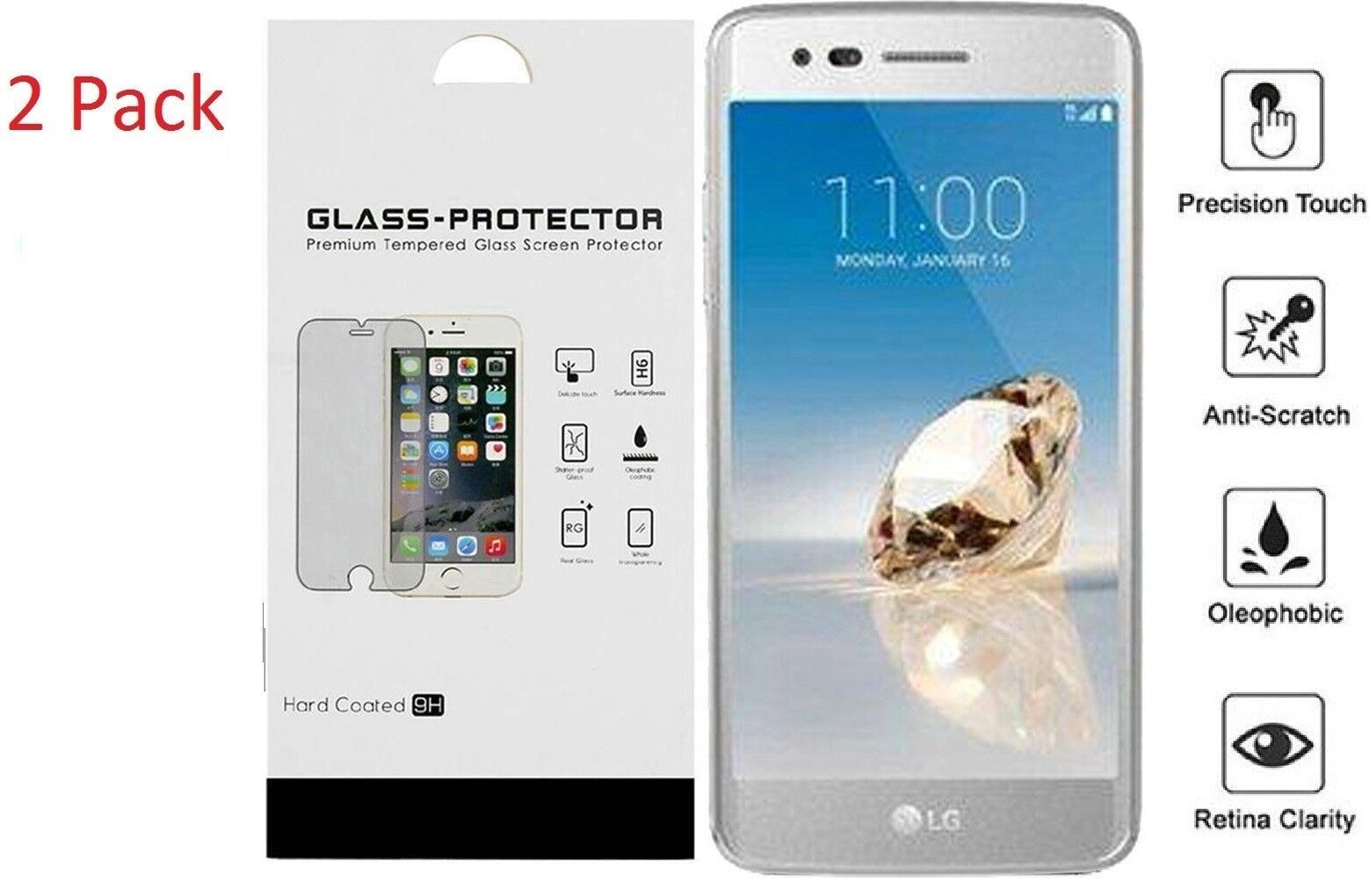 2 Pack Tempered Glass Protector for LG Rebel 4 LML212VL / LML211BL - $17.99