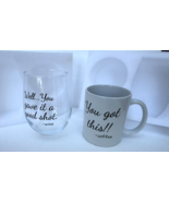 Morning Motivation Ceramic Beverage Mug and Stemless Wine Glass Set, 2 P... - $27.15 CAD