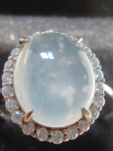 Glassy Ice Snowflake Cotton Burma Jadeite Jade Ring / 925 Sterling Silver - £774.02 GBP