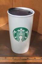 White Ceramic Starbucks Coffee 12 ounce Travel Mug Refillable Reusable 2016 - £11.28 GBP