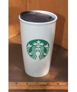 White Ceramic Starbucks Coffee 12 ounce Travel Mug Refillable Reusable 2016 - £11.95 GBP