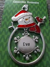 Christmas Snowman Personalize &quot;Eva&quot; Collectable Silver Ornament Ganz New - £20.16 GBP