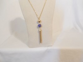 Department Store 30-1/2&quot; Gold Tone Blue Stone &amp; Tassel Pendant Necklace H146 $32 - £8.20 GBP