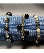 Cloisonne Faux Pearls Silver-tone Beaded Stretchy Stretch Bracelets (Lot... - £14.02 GBP