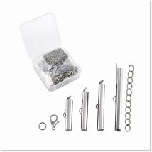 80pcs Premium Iron Slide On End Clasp Tubes Slider Set with Extender Chains - 30 - £22.08 GBP