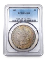 1885 Silver Morgan Dollar Graded by PCGS as MS-64 Nice Toning - £187.56 GBP