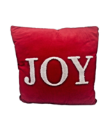 Joy Christmas Pillow Red White Plaid Back Square Soft Velour Velvet 12&quot;x12&quot; - $25.15