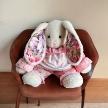 Lace Bunny Rabbit Vintage 1990 Plush Creations Pink Floral Easter 20&quot; Plush - £22.98 GBP