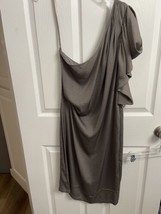 Bcbg Maxazria Dress One Shoulder Pewter Silver Color Size Medium NWT - $23.36