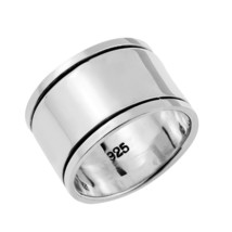 14mm Wide Shiny Fidget Spinner Band .925 Silver Ring-8 - £29.25 GBP