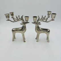 Pottery Barn Reindeer Candelabra Silver Tone Pair Of Candle Holder Solid... - $71.10