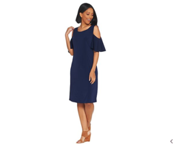 Belle by Kim Gravel Flirt Sleeve Cold Shoulder Dress Twilight, XXS XX-Small - £11.05 GBP