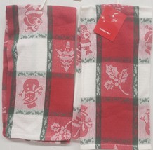 2 Same Jacquard Tea Towles (15x25&quot;) Christmas Snowman &amp; Leaves In Squares,Nidico - £9.51 GBP