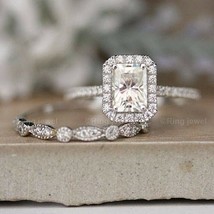 Radiant Cut 2.55Ct Simulated Diamond White Gold Plated Bridal Ring Set Size 6.5 - £124.50 GBP