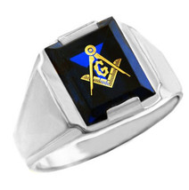 Sterling Silver Freemason Blue Stone Square &amp; Compass Masonic Mens Ring Letter G - £59.59 GBP