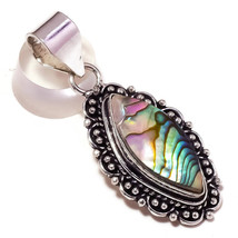 Peacock Color Abalone Shell 925 Silver Overlay Handmade Oxidised Marquis Pendant - £9.34 GBP