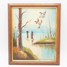 Original Acrylic Painting Forest Mountain Ducks Landscape Framed - £55.37 GBP