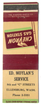 Ed Moylan&#39;s Service Chevron Gas Station - Ellensburg, Washington Matchbook Cover - £1.57 GBP