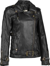HIGHWAY 21 Women&#39;s Pearl Leather Motorcycle Jacket, Black, Medium - $249.95