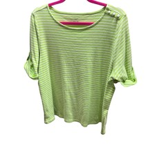 CJ Banks Woman’s Plus Size 2X Green &amp; White stripe W/buttons Accents So ... - $19.00