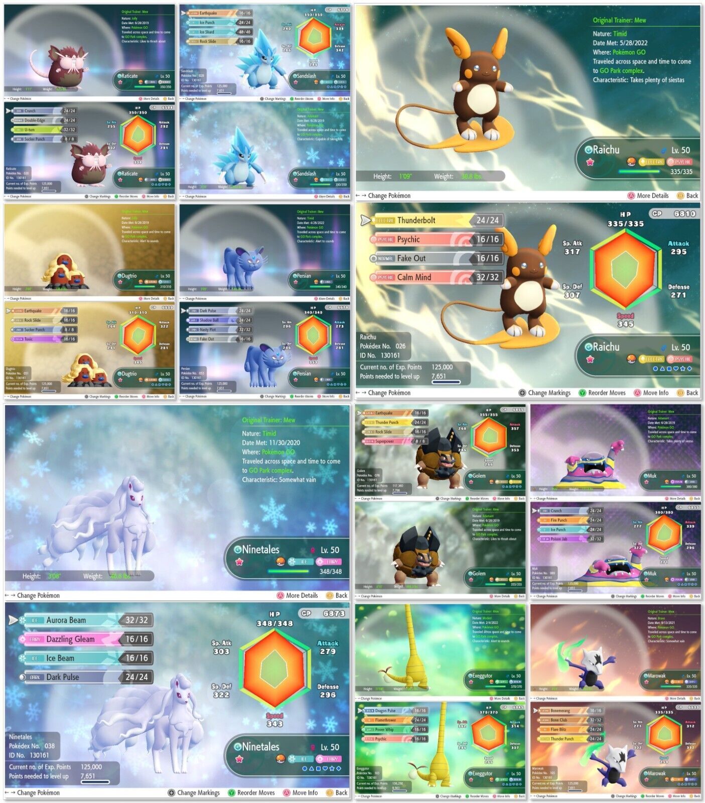 Choice of Level 50** Shiny 6IV Max 200 AV Evolved Pokemon Let's Go Pikachu Eevee