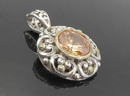 925 Sterling Silver - Peach Color Cubic Zirconia Two Tone Swirl Pendant - PT6485 - £29.66 GBP