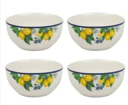 Set Of 4 Royal Norfolk Lemon Printed Dinner Bowls with Blue Rims, 5.5-in - £31.62 GBP