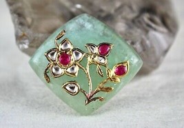 Finest Mughal Colombian Emerald Cabochon Gemstone Ruby &amp; Diamond In 22K Gold - £1,860.50 GBP