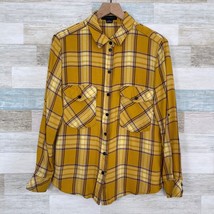 Sanctuary Plaid Flannel Boyfriend Shirt Yellow Black Snap Button Womens ... - $24.74