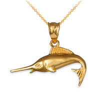 10K Yellow Gold Marlin Fish Charm Necklace - $86.39+