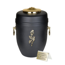 Black Metal Cremation Urn, Cremation Urn With Cross, Cremation Urn With Rose - £96.91 GBP+