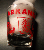 Arkansas Shot Glass Red Illustrations on Clear Glass Razorback Diamond S... - £5.57 GBP