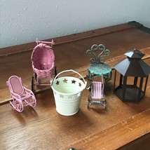 Lot of Small Pink Enamel Rocking Chair Baby Carriage Metal Stroller Pail Brown  - £8.20 GBP