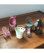 Lot of Small Pink Enamel Rocking Chair Baby Carriage Metal Stroller Pail... - £8.28 GBP