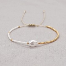 Faux White Baroque Bracelet Color Contrast Seed Beads Adjustable Simple Bracelet - £14.25 GBP