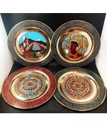 4 Aztec Mexico Brass &amp; Enamel Wall Hanging Plates 11&quot; Vintage, Selling OBO - $79.20