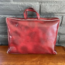 Red Faux Leather Narrow Rectangular Bag with White Piping - 16&quot; x 12&quot; x 2&quot; - $29.69