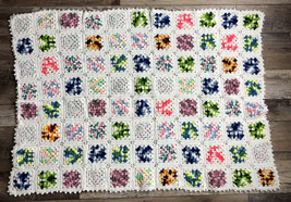 Granny Square Afghan Crochet Throw Blanket Roseanne 58&quot; x 42&quot; Vintage White 88 - £31.14 GBP