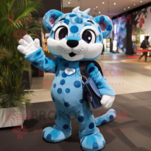 Blue Leopard mascot costume character dressed with a Romper and Messenger bags - $1,289.00