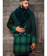 Men&#39;s Fashion Solid Green | Plaid Faux Fur Overcoat NWT - $250.00