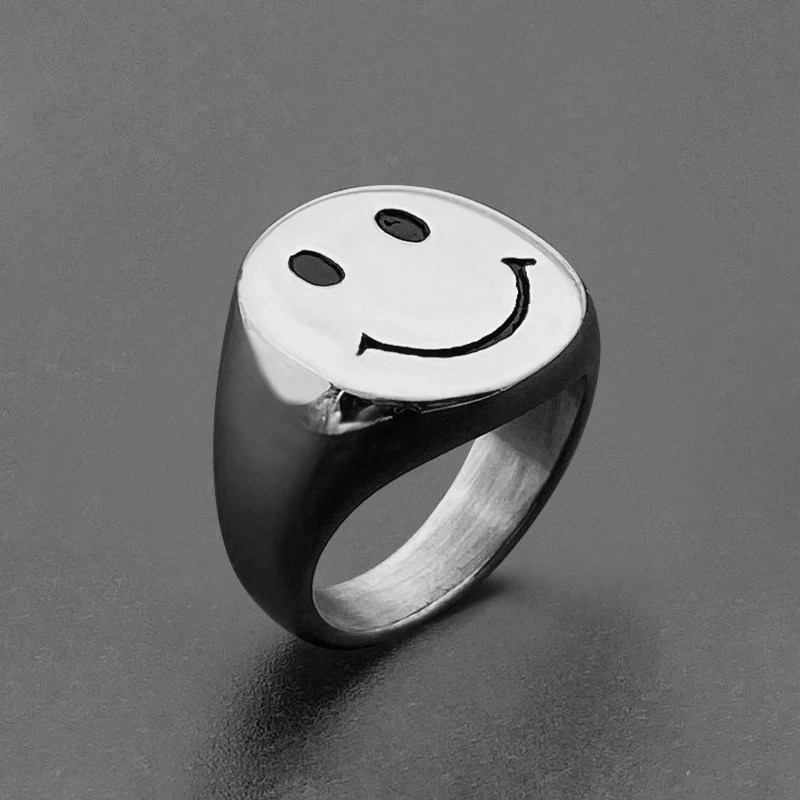 New Ins Hip-hop Punk Smiley Ring Retro Stainless Steel Smile Face Rings For Wome - $14.97