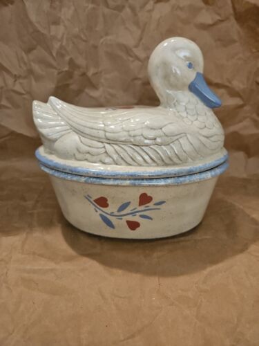 Vintage Country Duck Ceramic Heart And Spongeware Tureen - $23.36