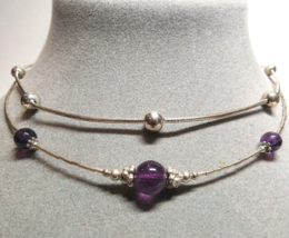 2 Pc Lot 16&quot; Length Necklaces Sterling Silver Amethyst Gemstone Milor Italy 13.8 - £33.94 GBP