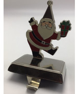 Santa Claus  Christmas Stocking Holder Enamel Mantel Shelf Metal Hook 5.... - £13.52 GBP