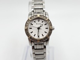 Bulova Ladies White Silver Dial Diamond Bezel Watch. c637518 New Battery 20mm - £67.56 GBP