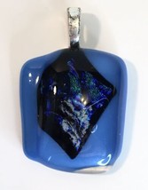 Blue Fused Glass w/ Metallic Accents Necklace Pendant - $12.00