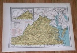 1943 ORIGINAL VINTAGE WWII MAP OF VIRGINIA / VERSO VERMONT RHODE ISLAND - £18.46 GBP