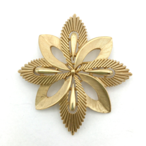 CROWN TRIFARI starburst flower brooch - vintage 1960s brushed gold-plate... - $35.00